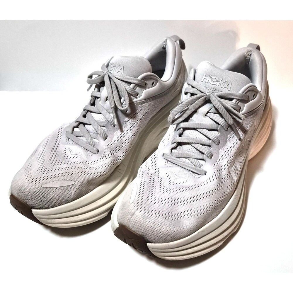 HOKA One One Men's Bondi 8 Running Athletic Shoes Sneakers Grey & White Sz 11B